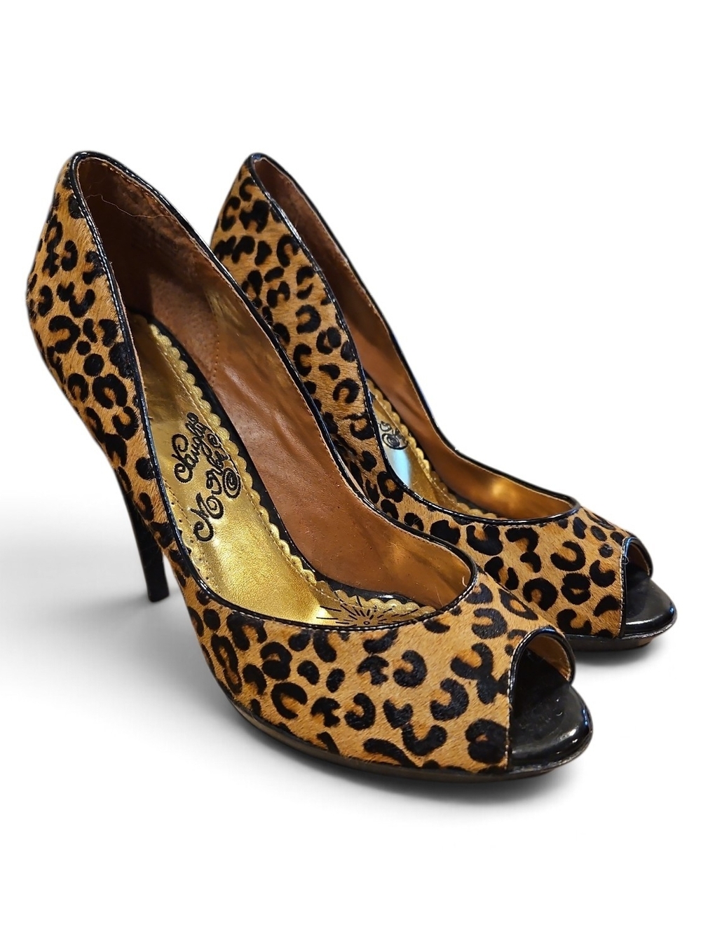 naughty monkey Leopard Print Peep-Toe Heels in Tan and Black Size 9